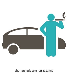 Smoking taxi driver icon from Business Bicolor Set. Vector style: flat bicolor symbols, grey and cyan colors, rounded angles, white background.