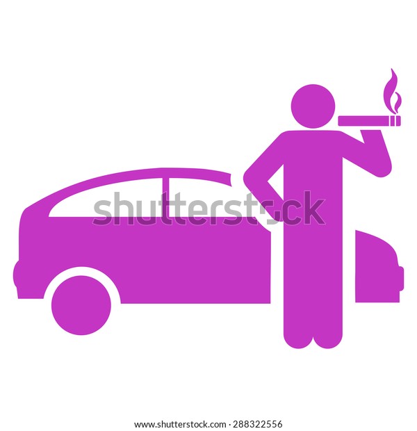 Smoking taxi driver icon from Business\
Bicolor Set. Vector style: flat symbols, violet color, rounded\
angles, white\
background.