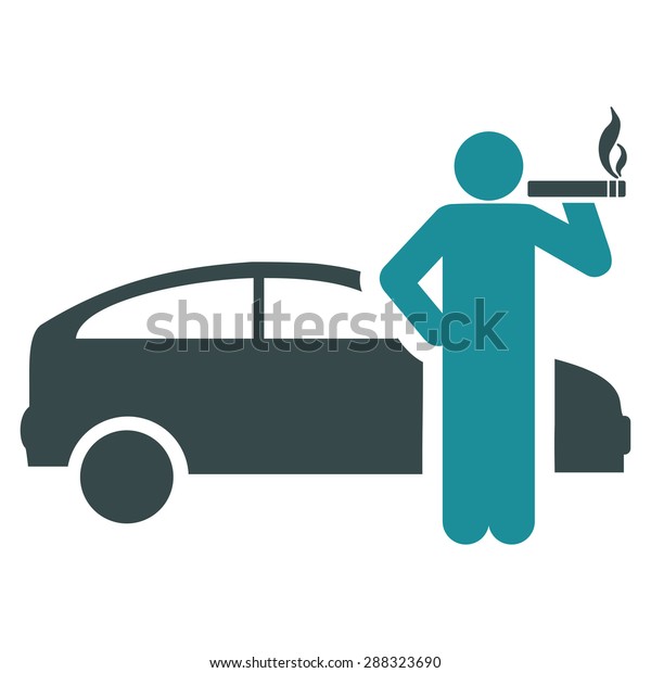 Smoking taxi driver icon from Business\
Bicolor Set. Vector style: flat bicolor symbols, soft blue colors,\
rounded angles, white\
background.