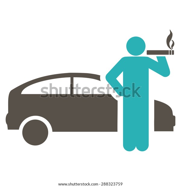 Smoking taxi driver icon from Business\
Bicolor Set. Vector style: flat bicolor symbols, grey and cyan\
colors, rounded angles, white\
background.