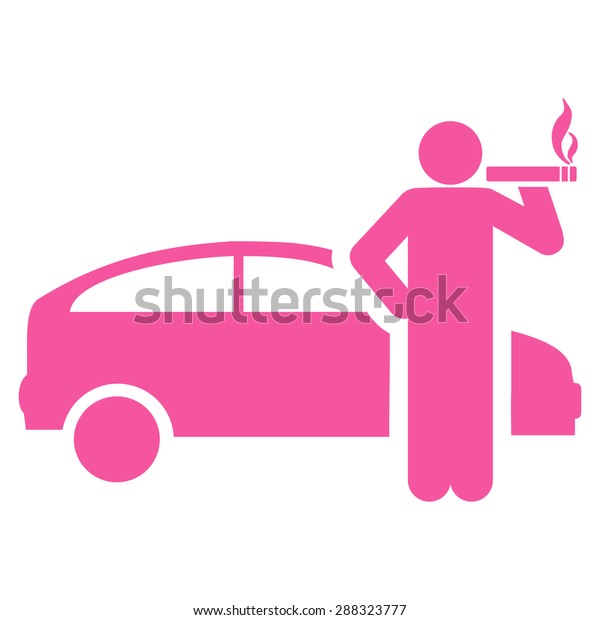 Smoking taxi driver icon from Business\
Bicolor Set. Vector style: flat symbols, pink color, rounded\
angles, white\
background.