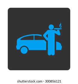 Smoking taxi driver icon. Vector style is white and gray colors, flat rounded square button on a white background.