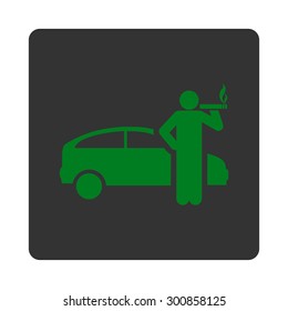Smoking taxi driver icon. Vector style is green and gray colors, flat rounded square button on a white background.