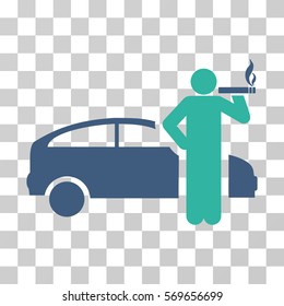 Smoking Taxi Driver icon. Vector illustration style is flat iconic bicolor symbol, cobalt and cyan colors, transparent background. Designed for web and software interfaces.
