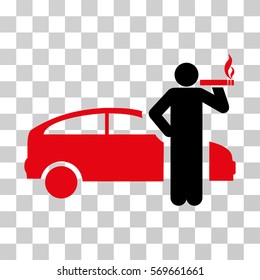 Smoking Taxi Driver icon. Vector illustration style is flat iconic bicolor symbol, intensive red and black colors, transparent background. Designed for web and software interfaces.
