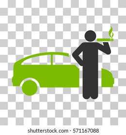 Smoking Taxi Driver icon. Vector illustration style is flat iconic bicolor symbol, eco green and gray colors, transparent background. Designed for web and software interfaces.
