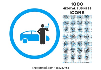 Smoking Taxi Driver rounded vector bicolor icon with 1000 medical business icons. Set style is flat pictograms, blue and gray colors, white background.