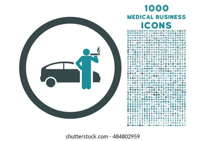 Smoking Taxi Driver rounded vector bicolor icon with 1000 medical business icons. Set style is flat pictograms, soft blue colors, white background.