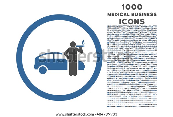 Smoking Taxi Driver rounded vector bicolor\
icon with 1000 medical business icons. Set style is flat\
pictograms, cobalt and gray colors, white\
background.