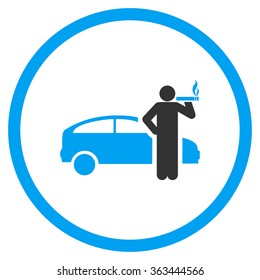 Smoking Taxi Driver vector icon. Style is bicolor flat circled symbol, blue and gray colors, rounded angles, white background.