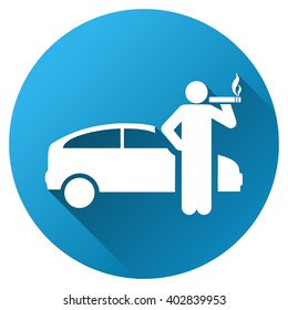 Smoking Taxi Driver vector toolbar icon for software design. Style is a white symbol on a round blue circle with gradient shadow.