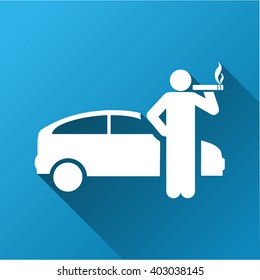 Smoking Taxi Driver vector toolbar icon for software design. Style is a white symbol on a square blue background with gradient long shadow.