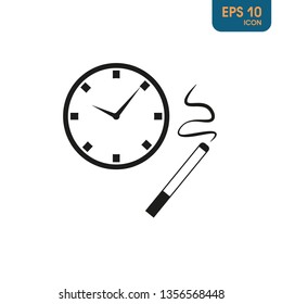 Smoking time icon with clock and cigarette isolated on white background