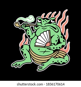 SMOKING TOAD WITH FAN COLOR BLACK BACKGROUND