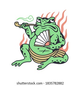 SMOKING TOAD WITH FAN COLOR WHITE BACKGROUND