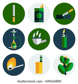 Smoking and tobacco flat icons