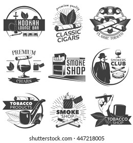 Etiqueta de tabaco para fumadores con descripciones del bar salón de hookah clásicos cigarros clásicos tabaqueros tabaco ilustración vectorial