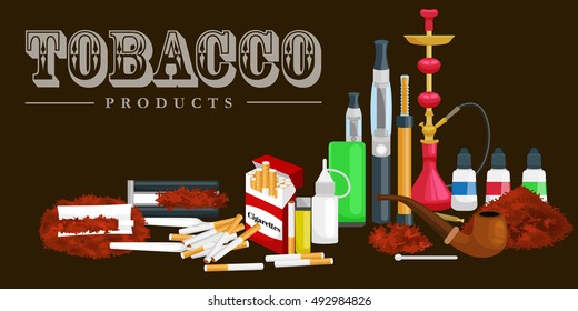 Smoking tobacco products icons set with cigarettes hookah cigars lighter isolated vector illustration
