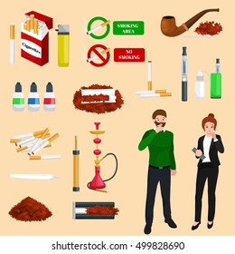 Smoking tobacco products icons set with cigarettes hookah cigars lighter isolated vector illustration