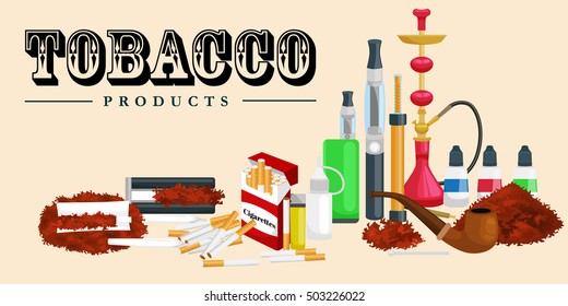 Smoking tobacco products icons set with cigarettes hookah cigars lighter isolated vector illustration