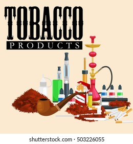 Smoking tobacco products icons set with cigarettes hookah cigars lighter isolated vector illustration