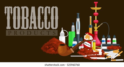 Smoking tobacco products icons set with cigarettes hookah cigars lighter isolated vector illustration