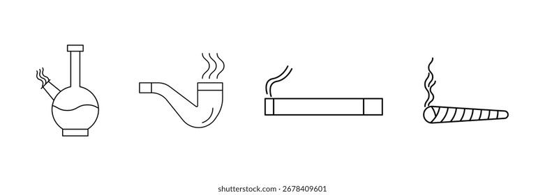 Ferramentas para fumar, cigarro de cachimbo articulação bong ícone vetor ilustração para hábitos nocivos, vício e conceito de cigarro.