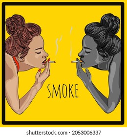 smoking twin girls vector illustration