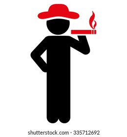 Smoking User vector icon. Style is bicolor flat symbol, intensive red and black colors, rounded angles, white background.