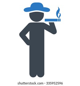 Smoking User vector icon. Style is bicolor flat symbol, smooth blue colors, rounded angles, white background.