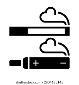 Smoking and vaping icon set. Smoking and vaping sign with cigarette and e cigarette symbols. Tobacco and vaping symbols.