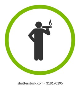 Smoking vector icon. This rounded flat symbol is drawn with eco green and gray colors on a white background.