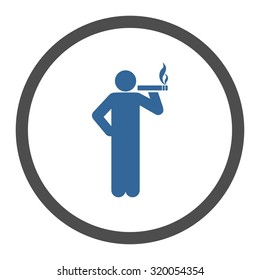 Smoking vector icon. This rounded flat symbol is drawn with cobalt and gray colors on a white background.