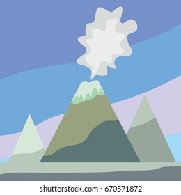 A smoking volcano against the sky in vector .eps 8