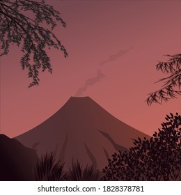 smoking volcano at sunset vector image