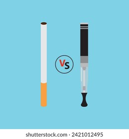 Smoking vs Vaping. Electronic cigarette or vaporizer and tobacco cigar device. Addiction is Dangerous Smoking concept illustration