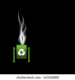 Smoking wastebasket  on black, vector illustration for your design, eps10.