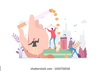 Smoking Wasting Money Vector Illustration Concept Showing money has been burn if people smoking, Suitable for landing page, ui, web, App intro card, editorial, flyer, and banner.