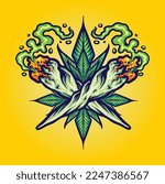 Smoking weed cigarette joint cannabis leaf illustration vector illustrations for your work logo, merchandise t-shirt, stickers and label designs, poster, greeting cards advertising business company 