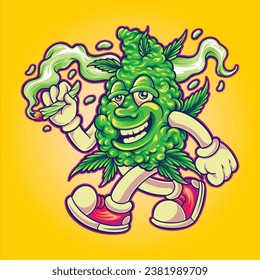 Smoking weed fun monster funky cannabis vector illustrations for your work logo, merchandise t-shirt, stickers and label designs, poster, greeting cards advertising business company or brands