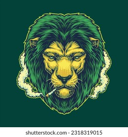 smoking weed high lion illustration for tshirt design, logo, or stickers