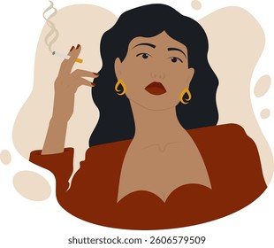 Smoking woman cartoon illustration. Smoke cigarette flat concept art. Health checkup vector illustration