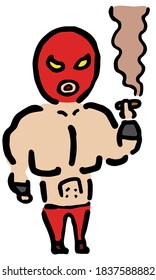 Smoking Wrestler : Hand drawn vector illustration like woodblock print