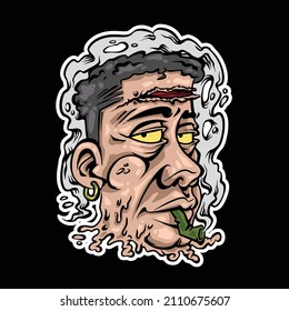 smoking zombie man head illustration