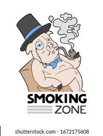 Mensaje de la zona de fumadores y fumar cerdo divertido