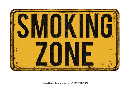 Smoking zone vintage rusty metal sign on a white background, vector illustration