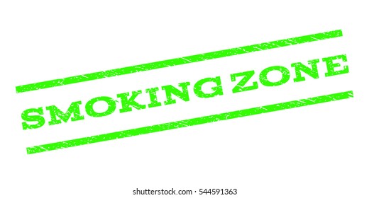 Smoking Zone watermark stamp. Text tag between parallel lines with grunge design style. Rubber seal stamp with scratched texture. Vector light green color ink imprint on a white background.