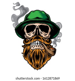 smoky bearded skull wearing hat vector