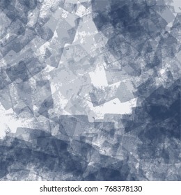 smoky blue abstract watercolor pattern with squared blotches on white background, vector illustration