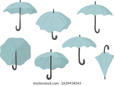 Smoky Blue Umbrella Set – Cute Muted Blue Umbrella Illustrations
